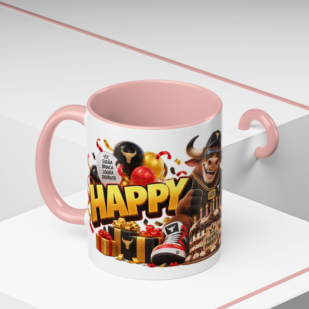 Happy Birthday Bull Mug – Colorful 3D Birthday Gift – White Coffee Mug