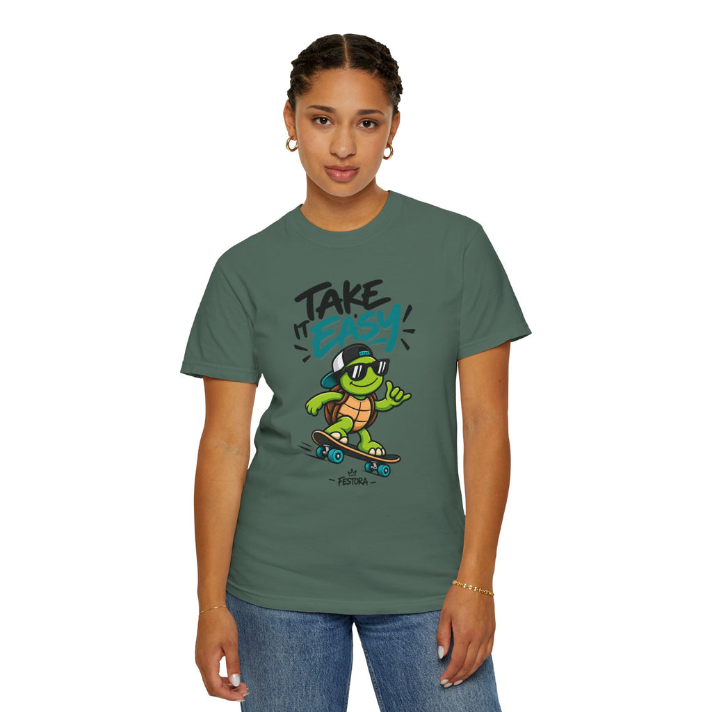 Take It Easy Skate Turtle Graphic T-Shirt | Festora Everyday