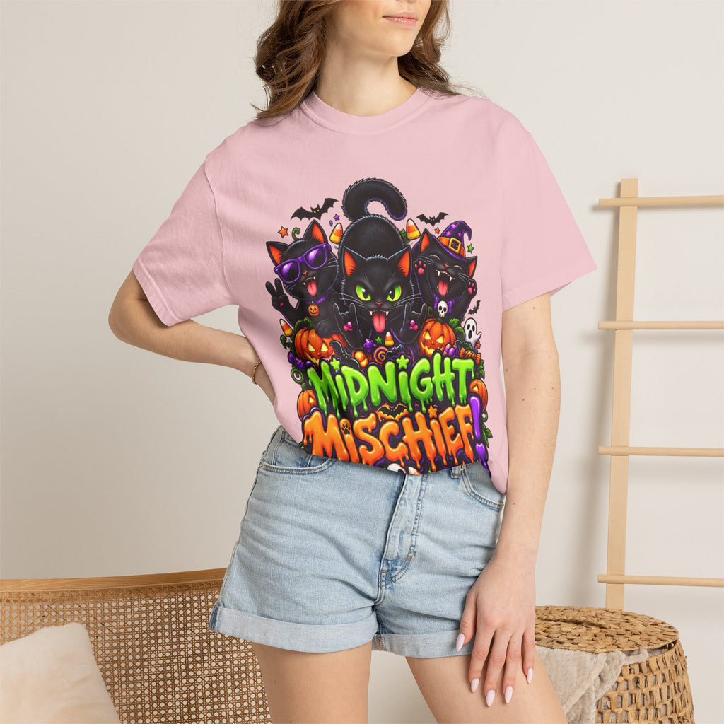 Midnight Mischief Halloween T-Shirt – Funny Black Cat Graphic Tee
