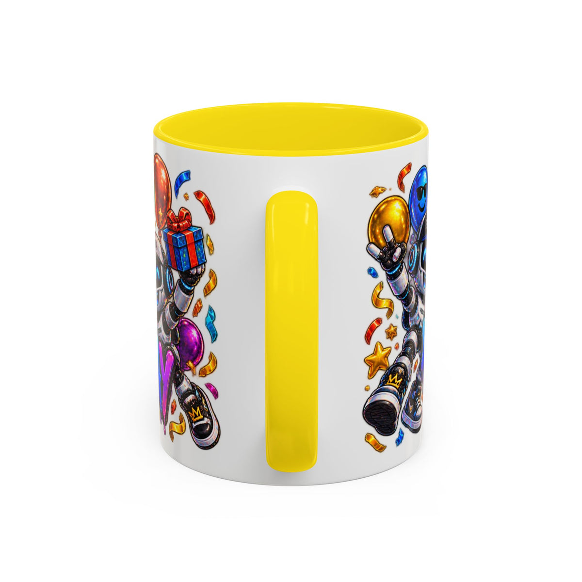 Birthday Robot Coffee Mug — Colorful Happy Birthday Accent Mug (11oz)