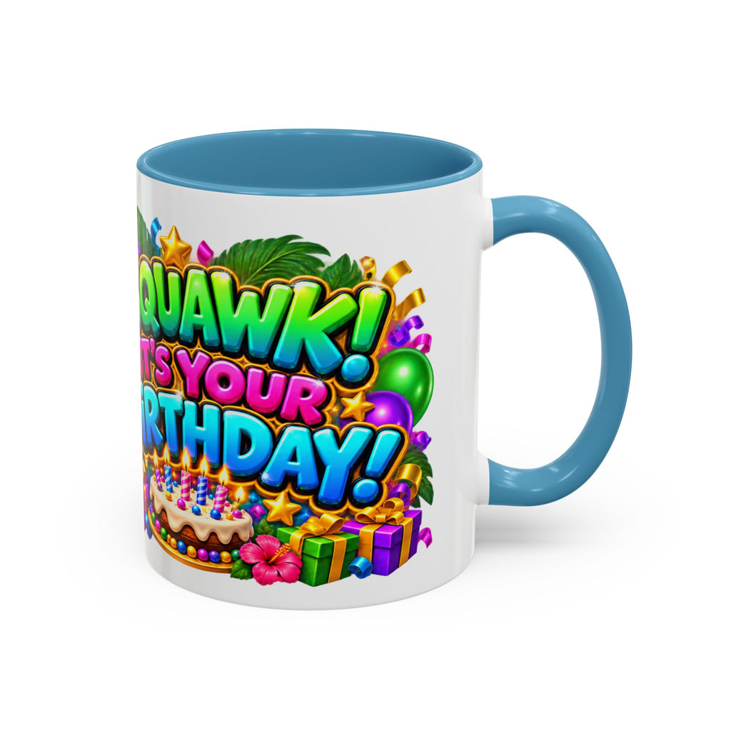 Squawk! It’s Your Birthday White Mug – Cute Parrot Birthday Cup, Colorful Tropical Party Gift