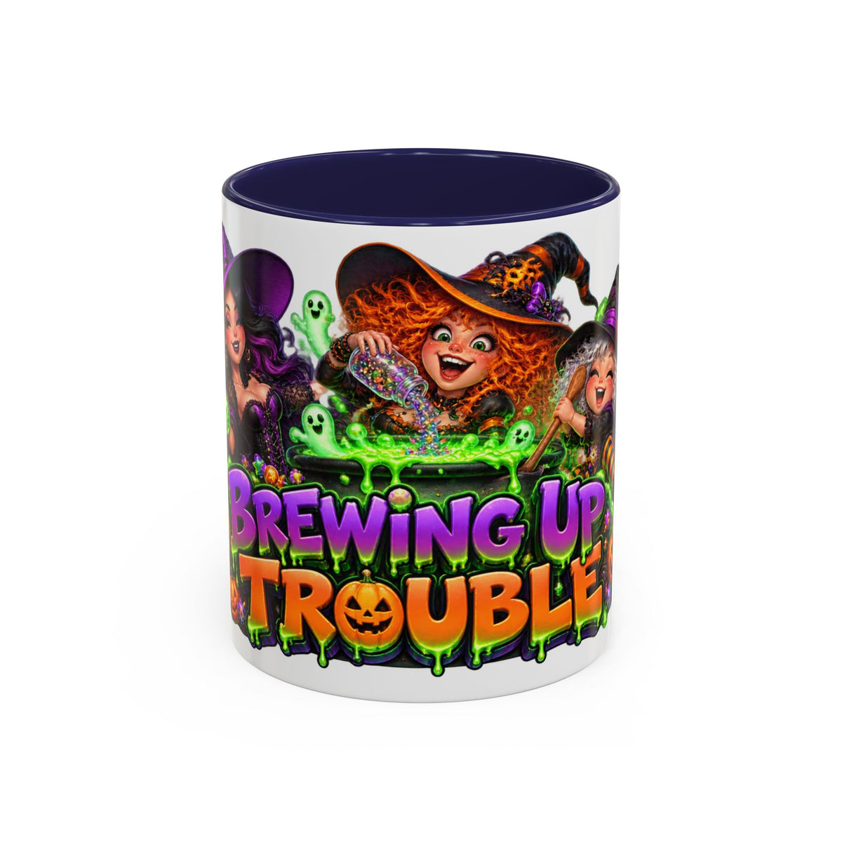 Brewing Up Trouble Witches Halloween White Mug