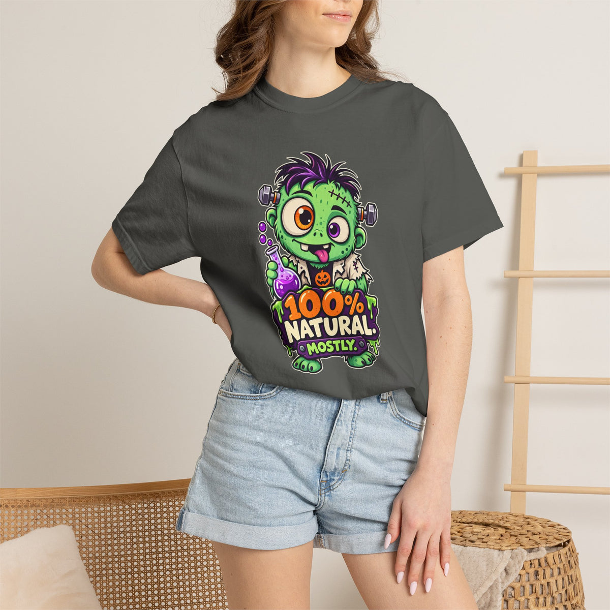 100% Natural. Mostly. – Cute Halloween Lab Monster T-Shirt