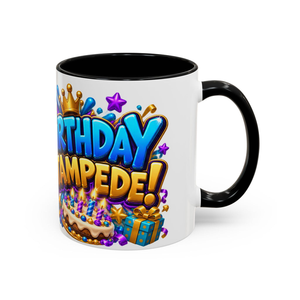 Birthday Stampede White Mug – Cute Buffalo Birthday Cup, Colorful Fun Party Gift