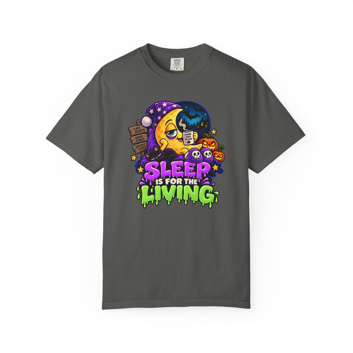Sleep Is for the Living – Funny Halloween Moon T-Shirt
