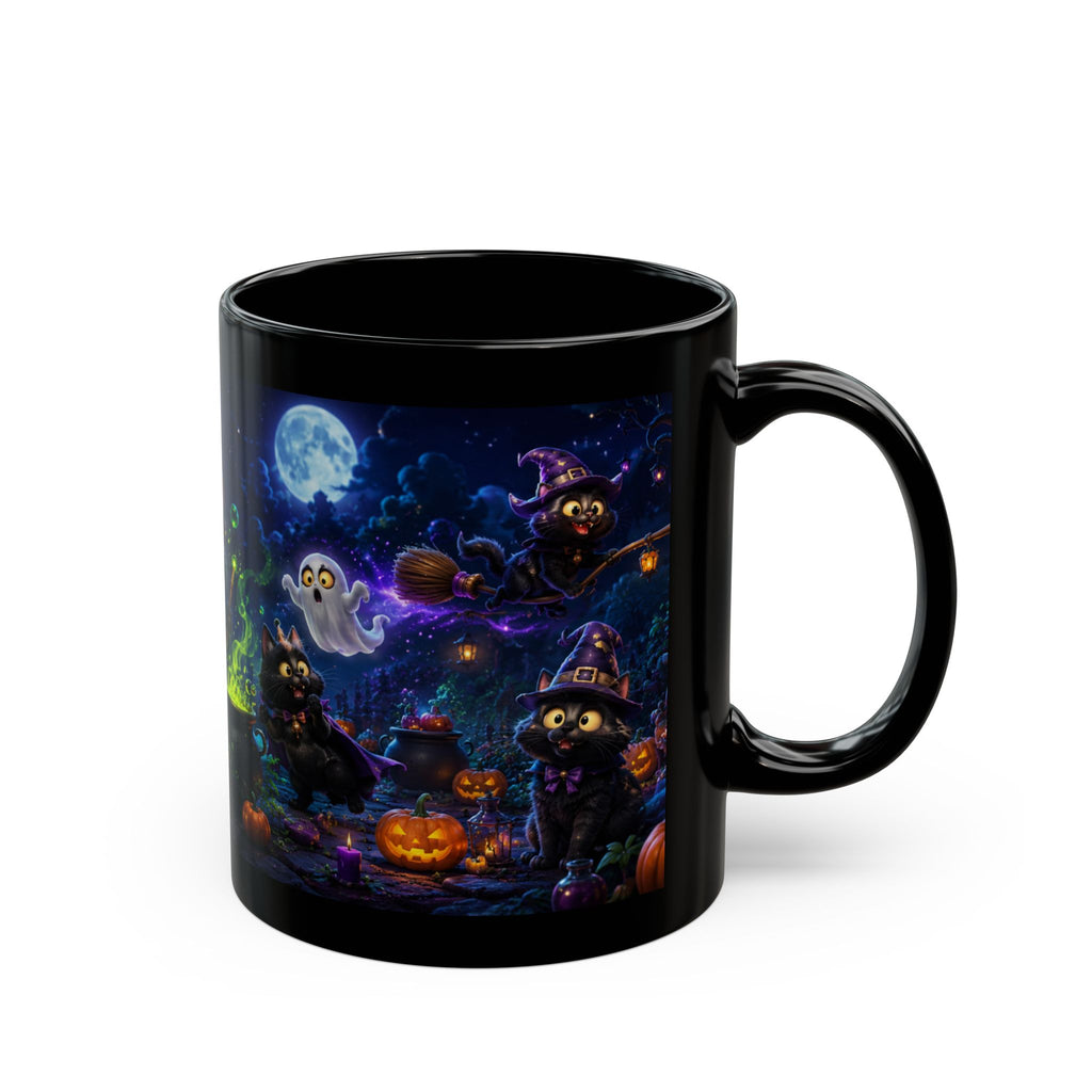 Halloween Black Cat Witch Mug – Spooky Night Cauldron Coffee Cup (11oz/15oz)