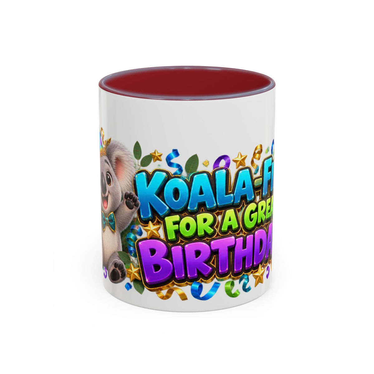 Koala-Fied for a Great Birthday White Mug – Cute Koala Birthday Cup, Colorful Fun Party Gift