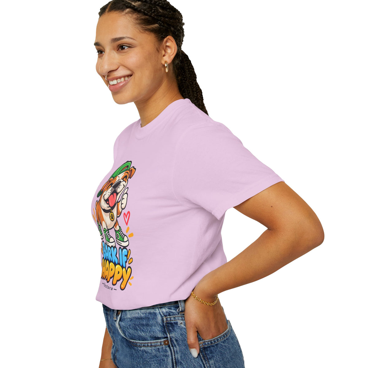 Bark If Happy – Cute Bulldog Graphic T-Shirt