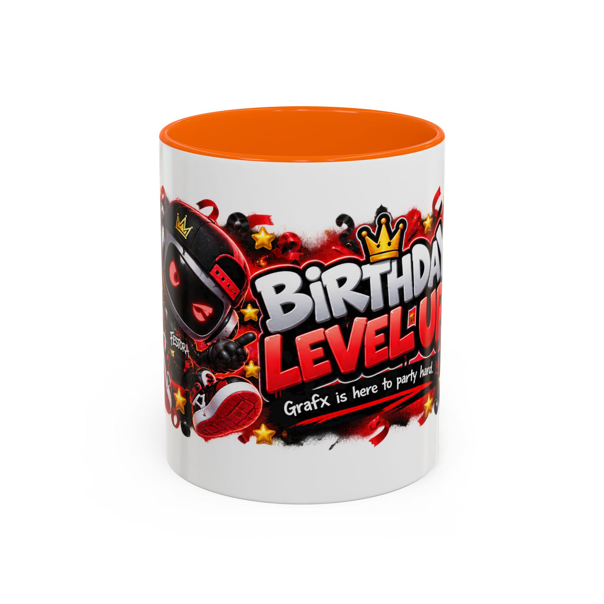 Festora Grafx Birthday Mug – Birthday Level Up Robot Coffee Cup