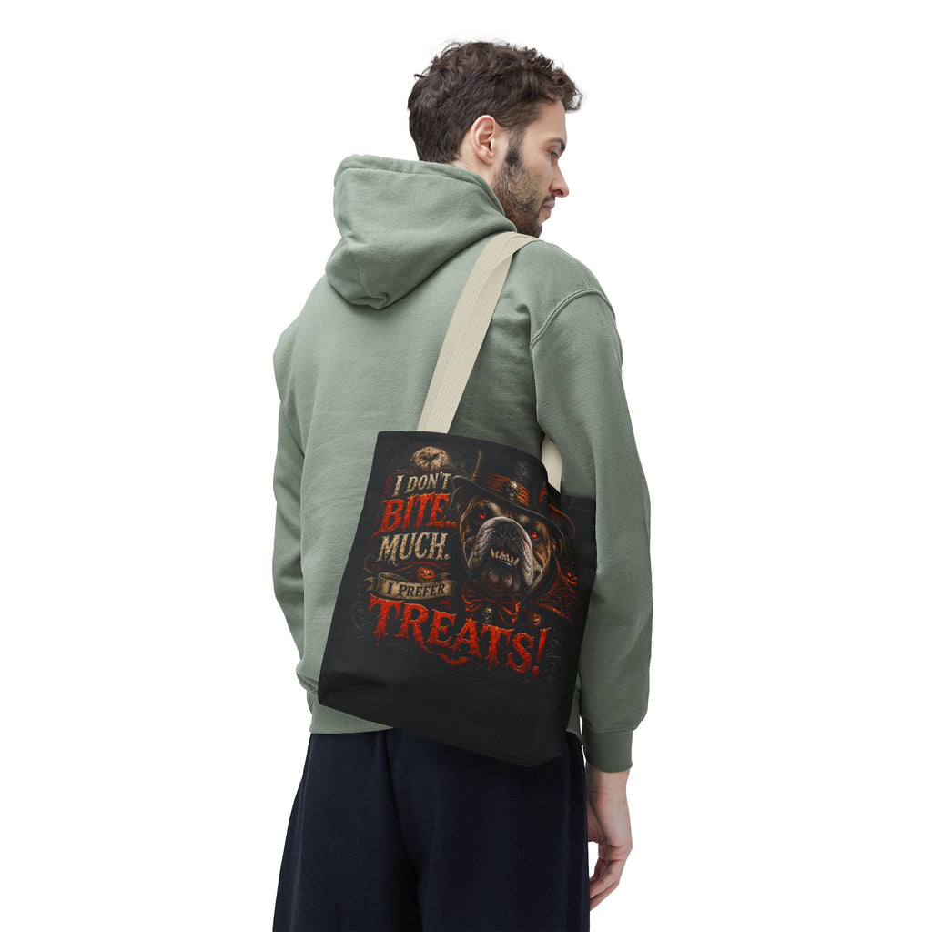 Halloween Bulldog Tote Bag - "I Don't Bite Much, I Prefer Treats!" Candy Bag