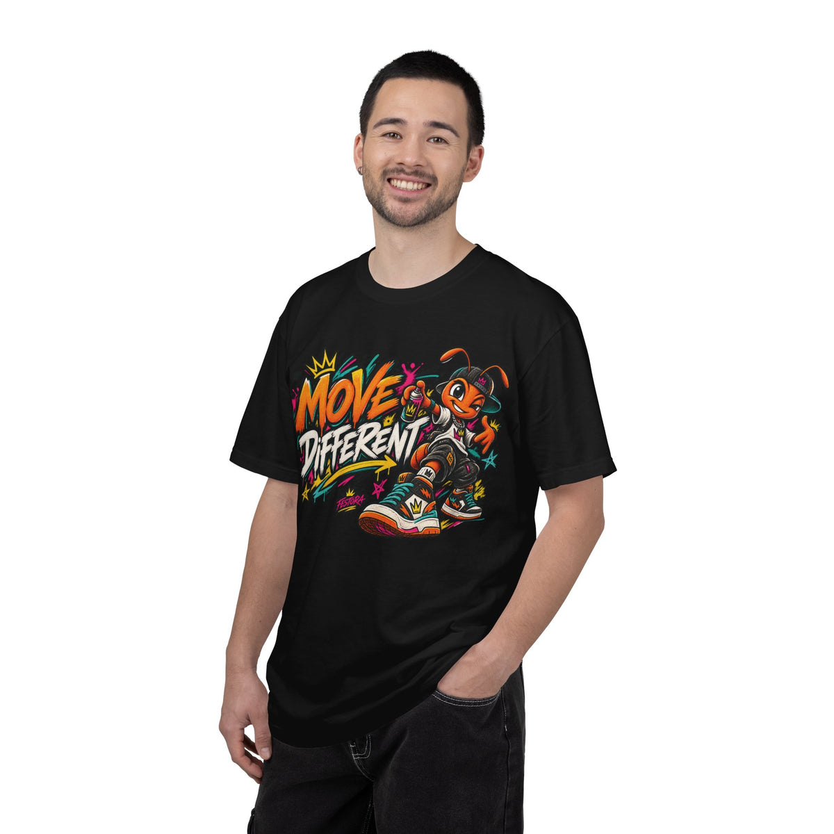 Move Different Graphic T-Shirt — Streetwear Skate Ant Mascot Design