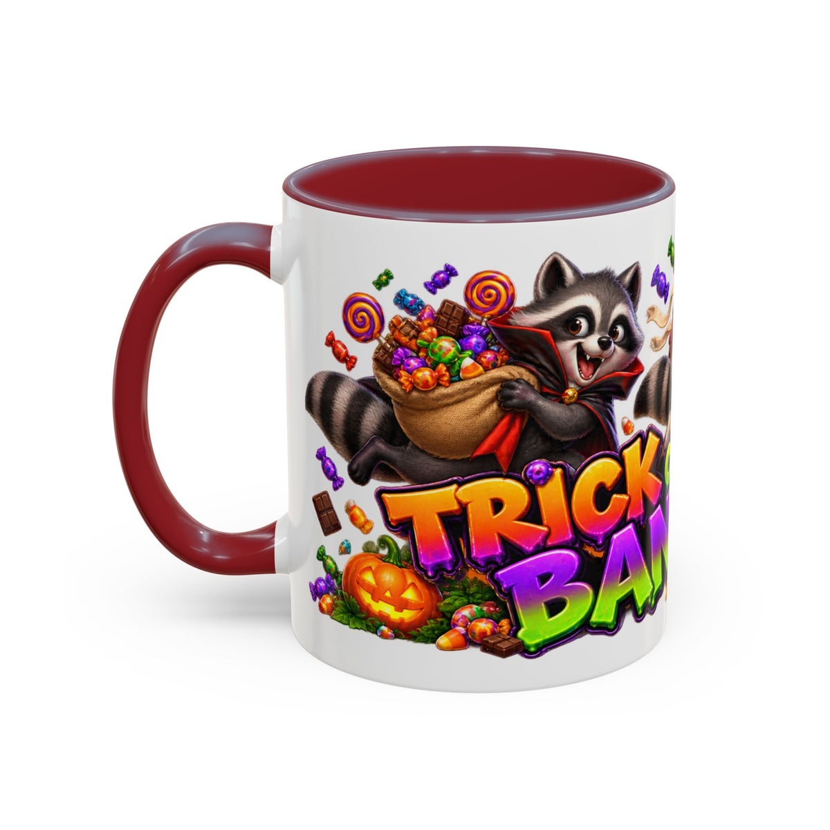 Trick or Treat Bandits Raccoons Halloween White Mug