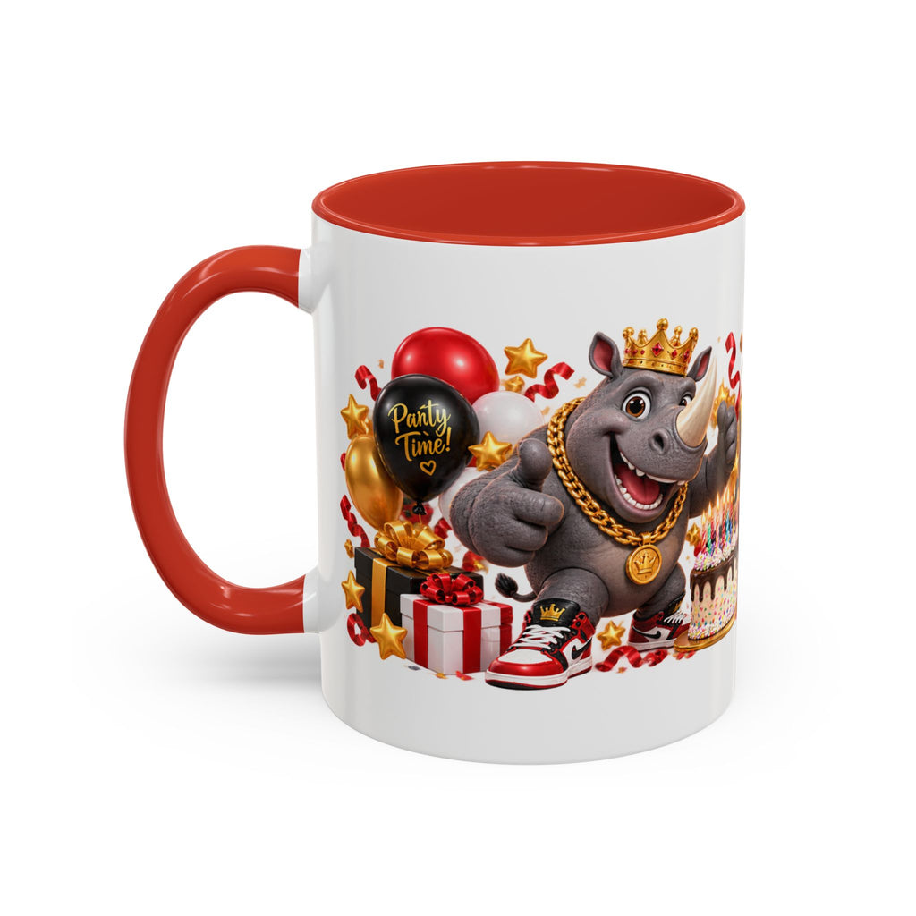 Happy Birthday Rhino Mug – Colorful 3D Birthday Gift – White Coffee Mug