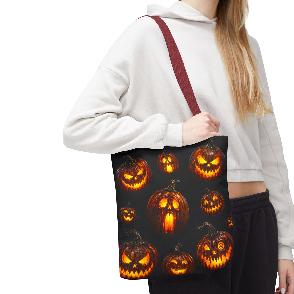 Halloween Jack-o'-Lantern Tote Bag — Spooky Pumpkin All-Over Print Trick-or-Treat Tote