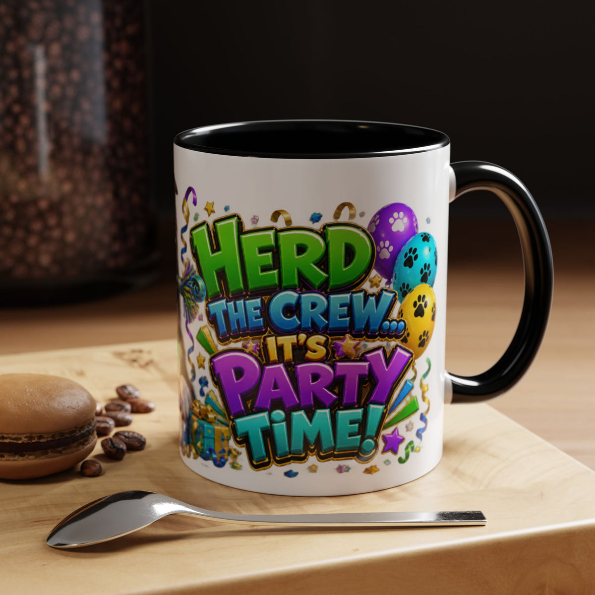 Herd the Crew Border Collie Birthday White Mug