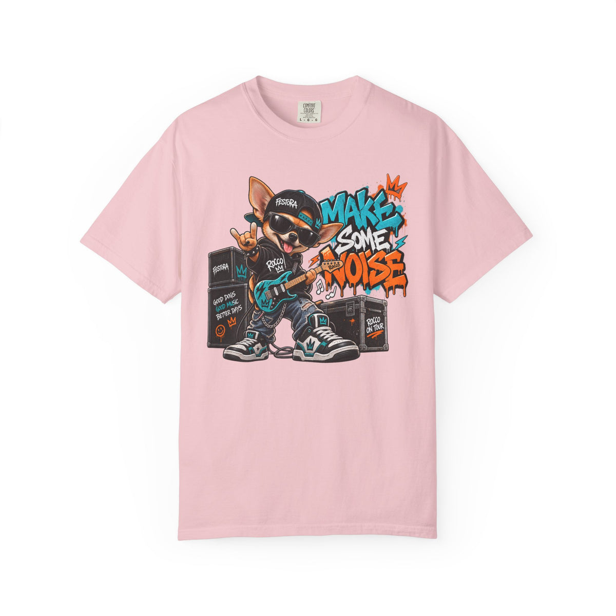 Make Some Noise Rocco Graphic T-Shirt — Streetwear Rock Dog Tee