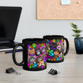 Cats Stay Pawsitive Black Mug – Colorful Cute Cat Coffee Cup (11oz)