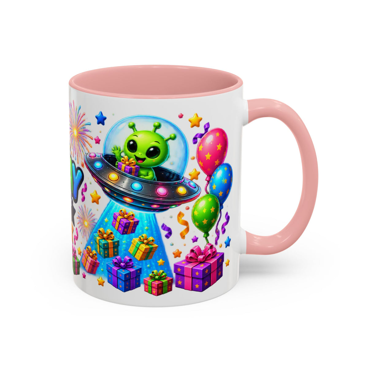 Happy Birthday Alien Coffee Mug — Colorful Galactic Birthday Wishes