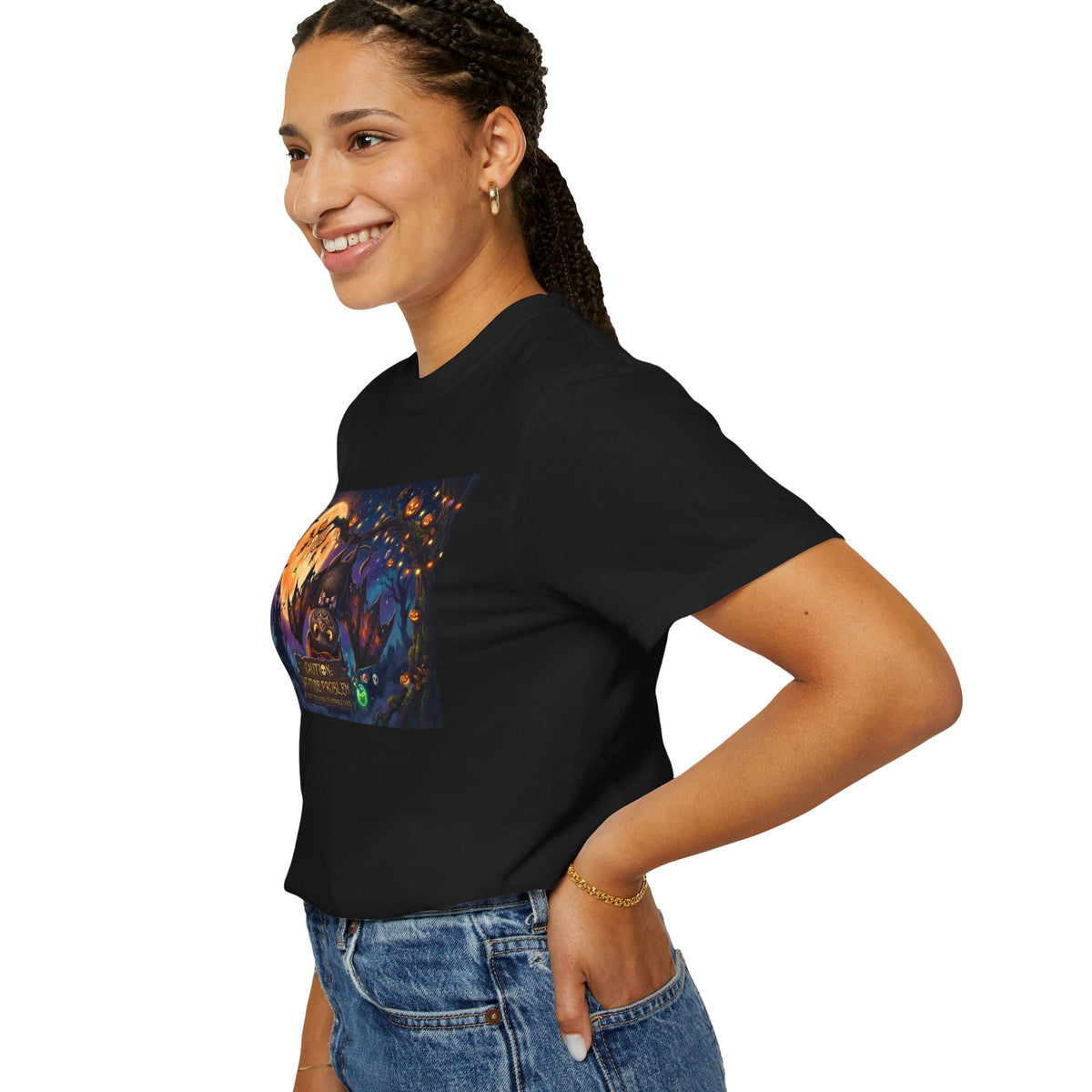 Halloween Night Cat T-Shirt — "Witching Hour" Spooky Moon Graphic Tee