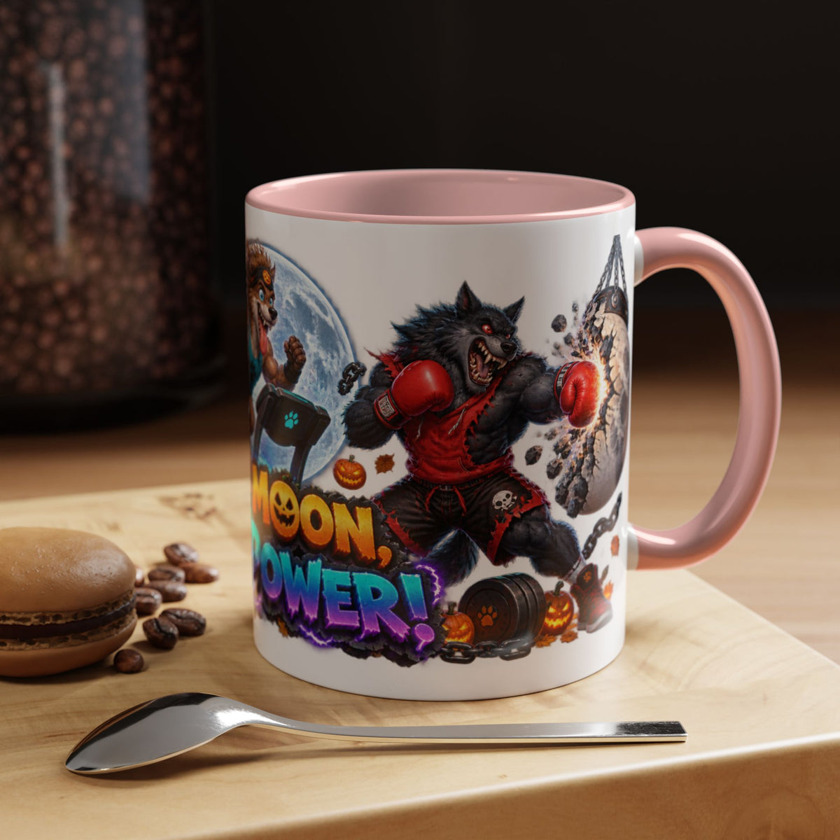 Full Moon Full Power Werewolf Gym Halloween White Mug
