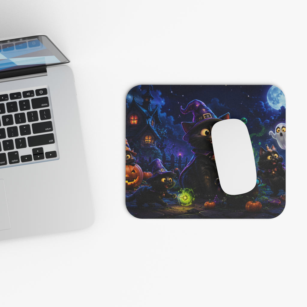 Halloween Witch Cat Mouse Pad — Cute Spooky Cat Cauldron Design