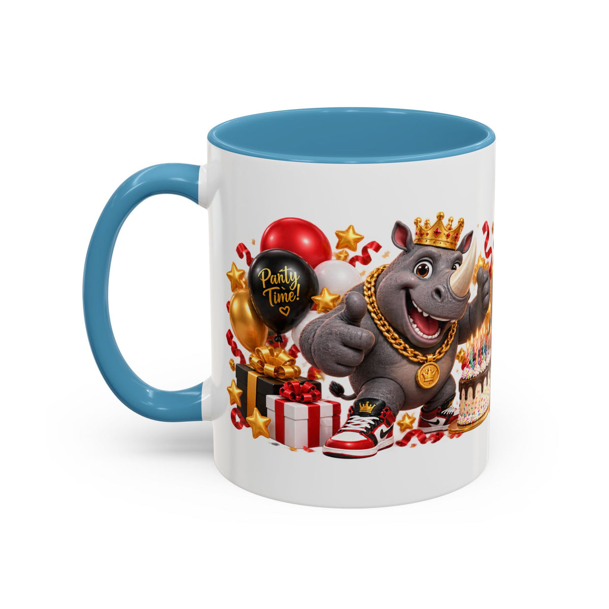 Happy Birthday Rhino Mug – Colorful 3D Birthday Gift – White Coffee Mug