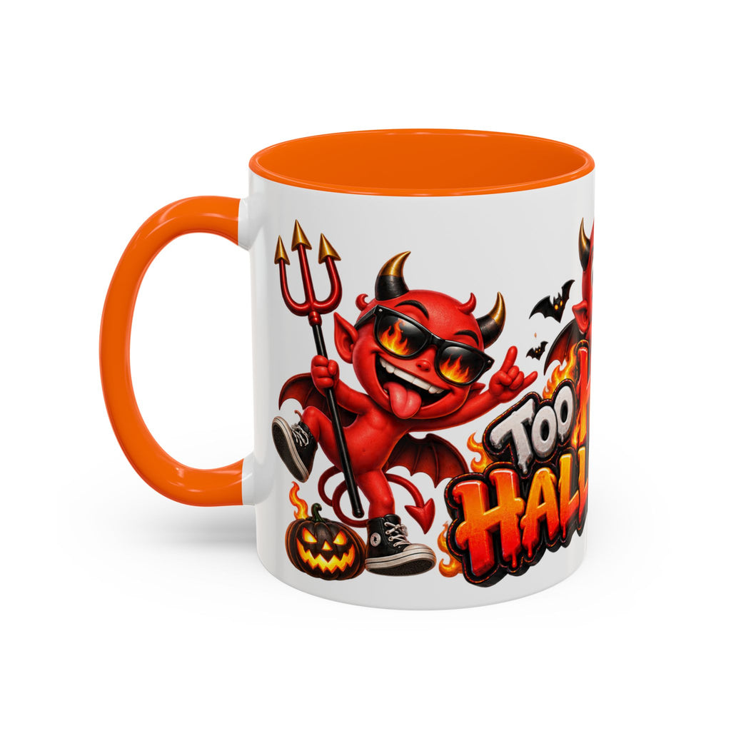 Too Hot for Halloween White Mug – Funny Devils, Flames & Spooky Design