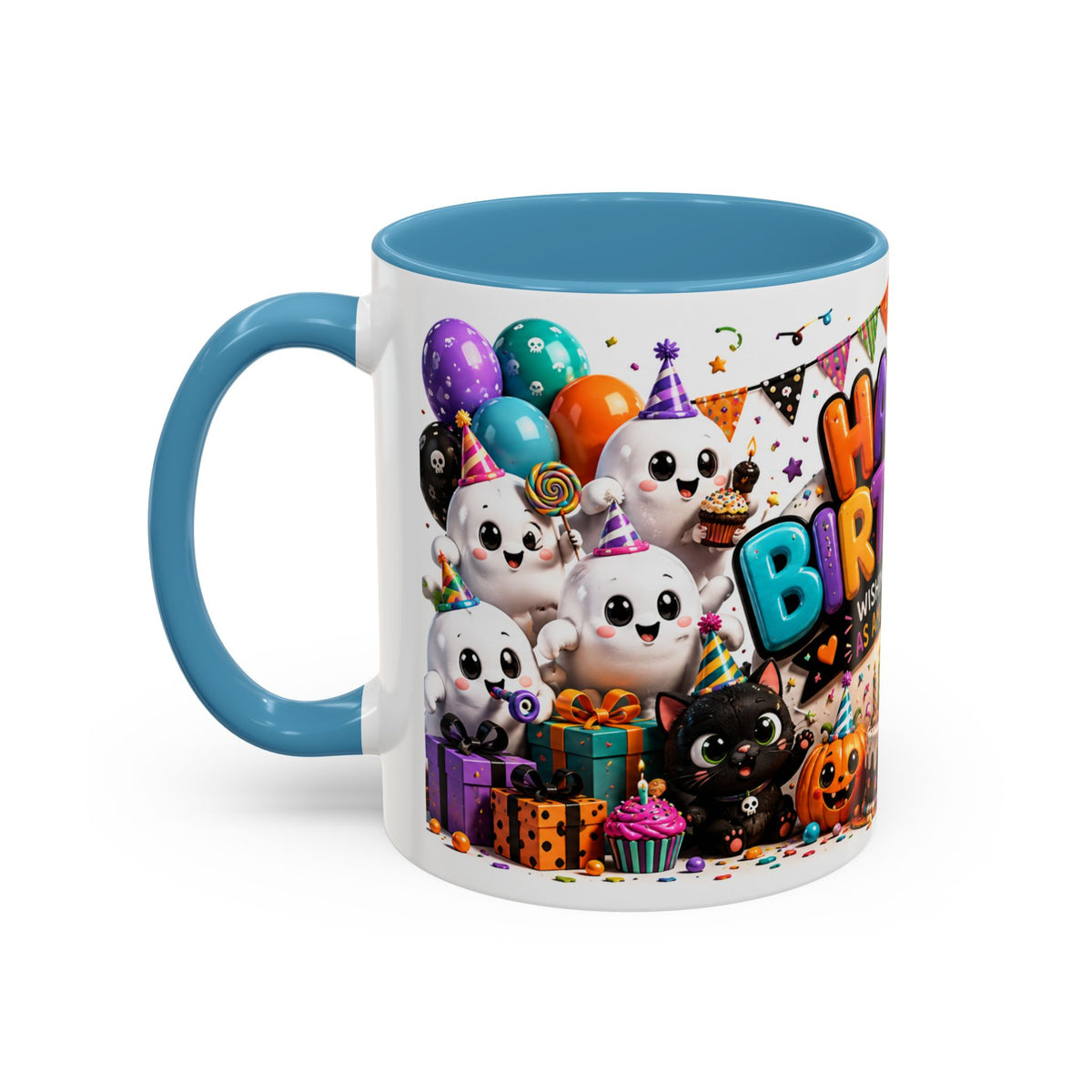 Happy Birthday Accent Coffee Mug — Colorful 3D Birthday Party Design (11/15oz)