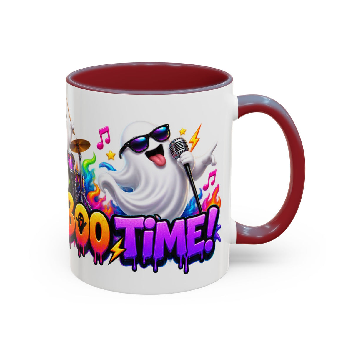 Here for a Boo Time Halloween Ghost Rock Band White Mug