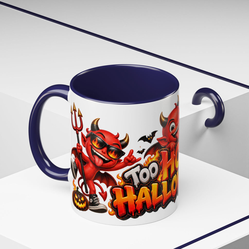 Too Hot for Halloween White Mug – Funny Devils, Flames & Spooky Design