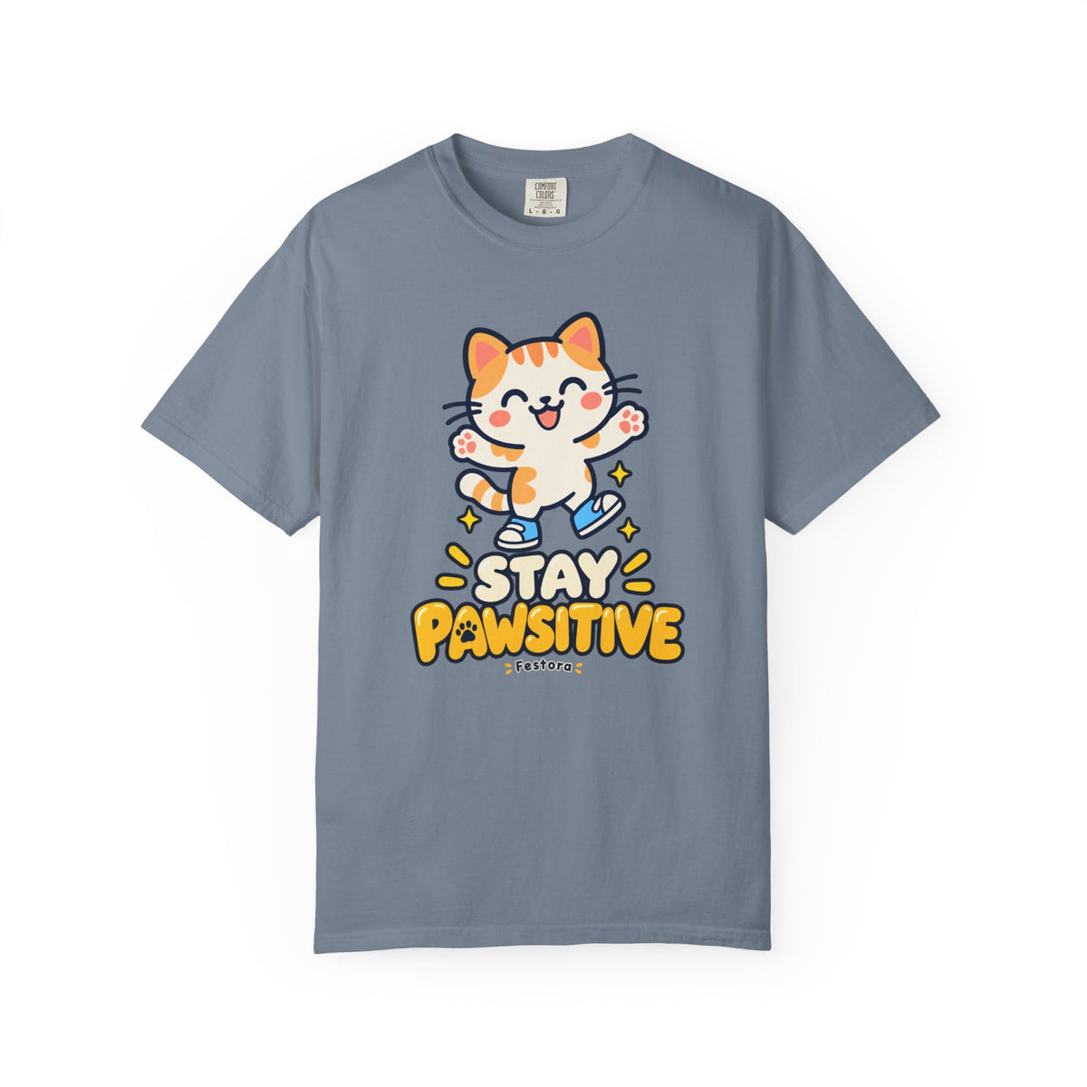 Stay Pawsitive – Cute Happy Cat Graphic T-Shirt