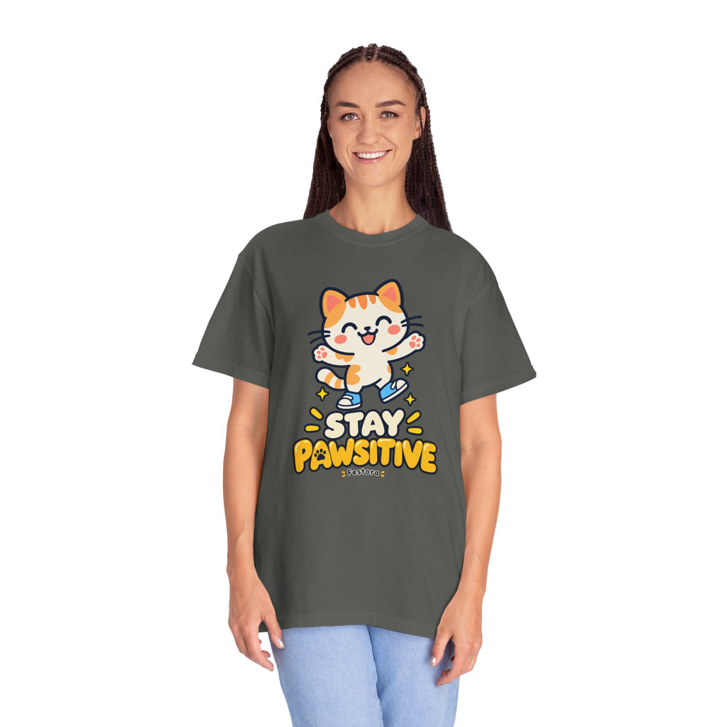 Stay Pawsitive – Cute Happy Cat Graphic T-Shirt