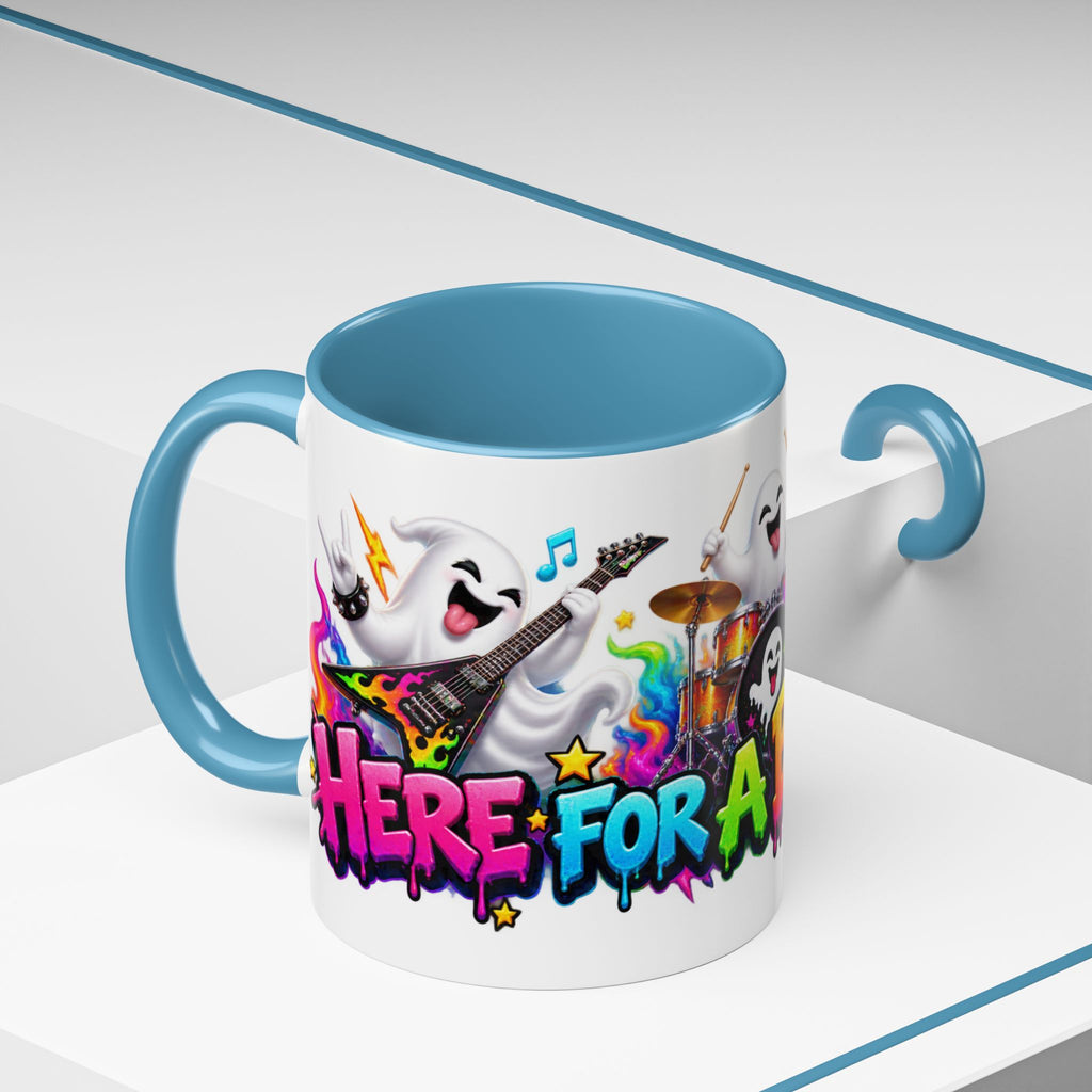 Here for a Boo Time Halloween Ghost Rock Band White Mug