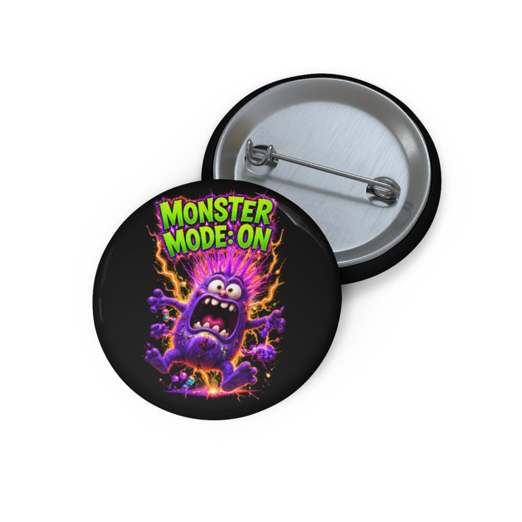 Monster Mode: On Pin Button — Funky Neon Monster Badge for Backpacks & Jackets