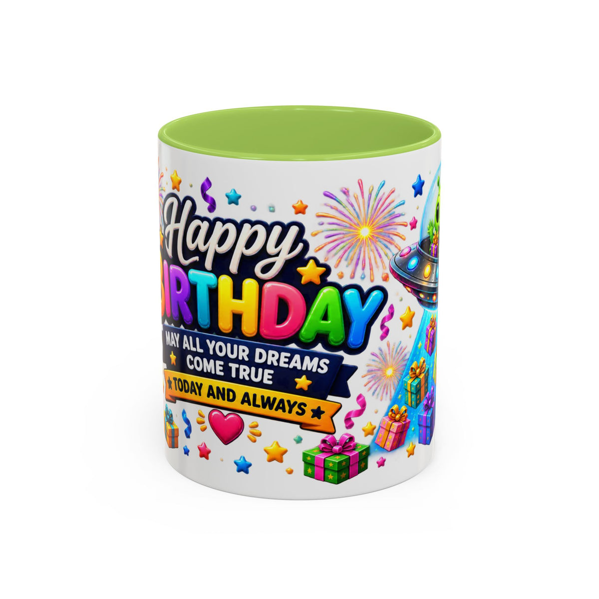 Happy Birthday Alien Coffee Mug — Colorful Galactic Birthday Wishes