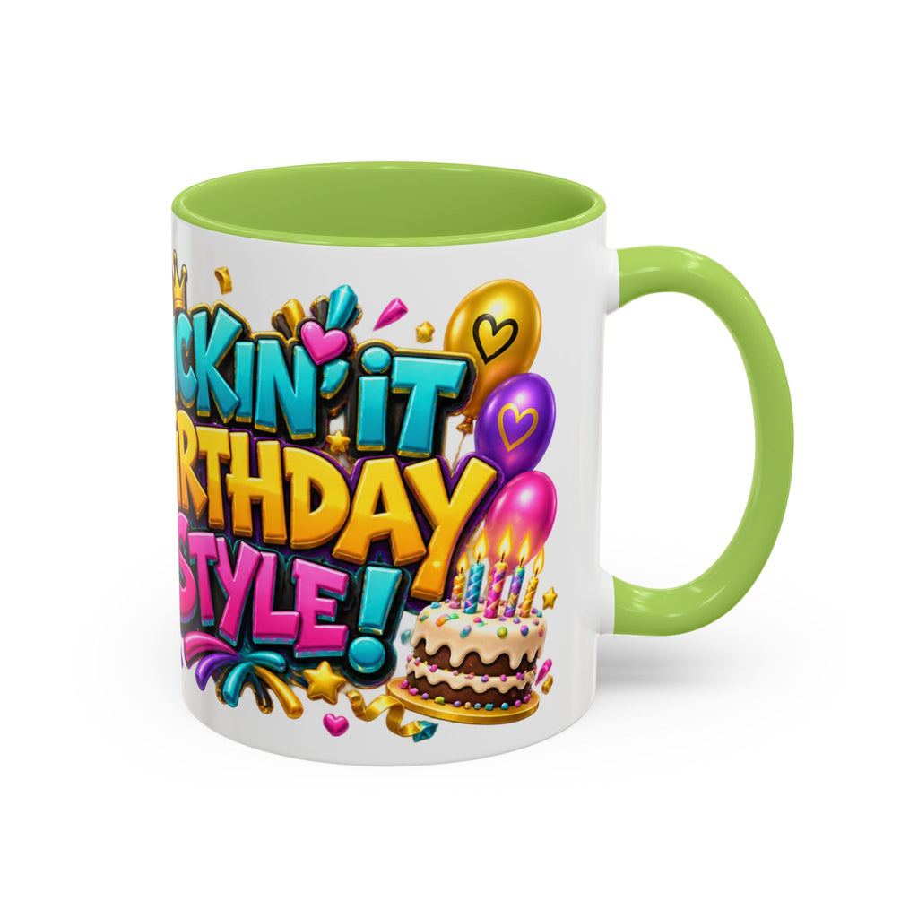Kickin’ It Birthday Style Donkey White Mug – Funny Happy Birthday Party Cup, Cute Colorful Gift
