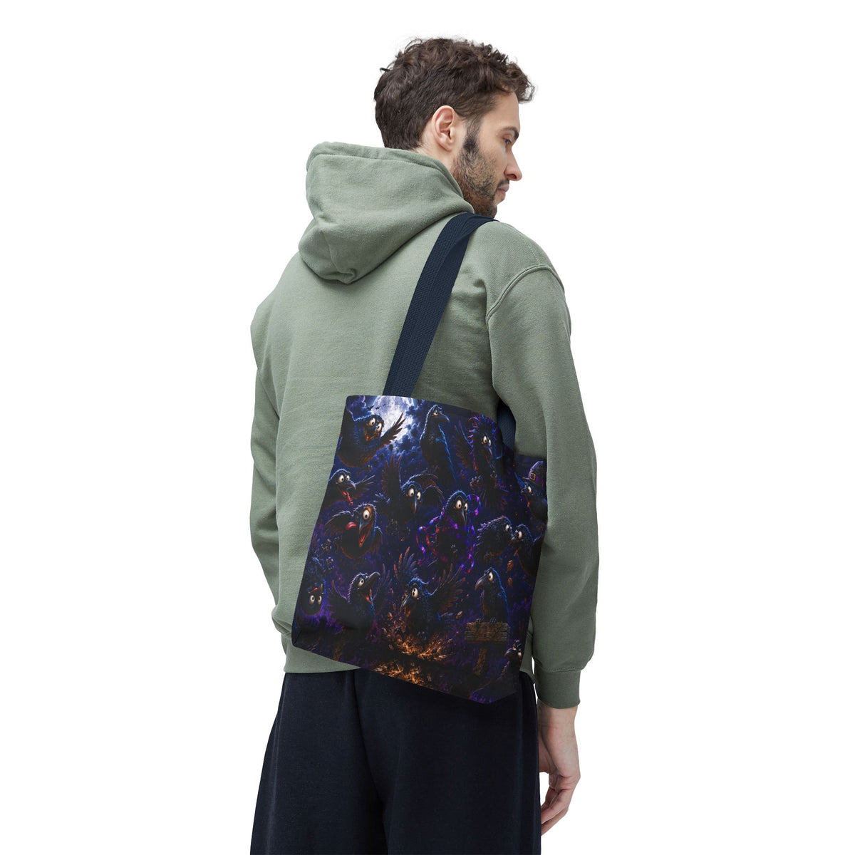 Crows at Midnight Tote Bag — Gothic Raven Moon AOP Tote for Halloween & Everyday