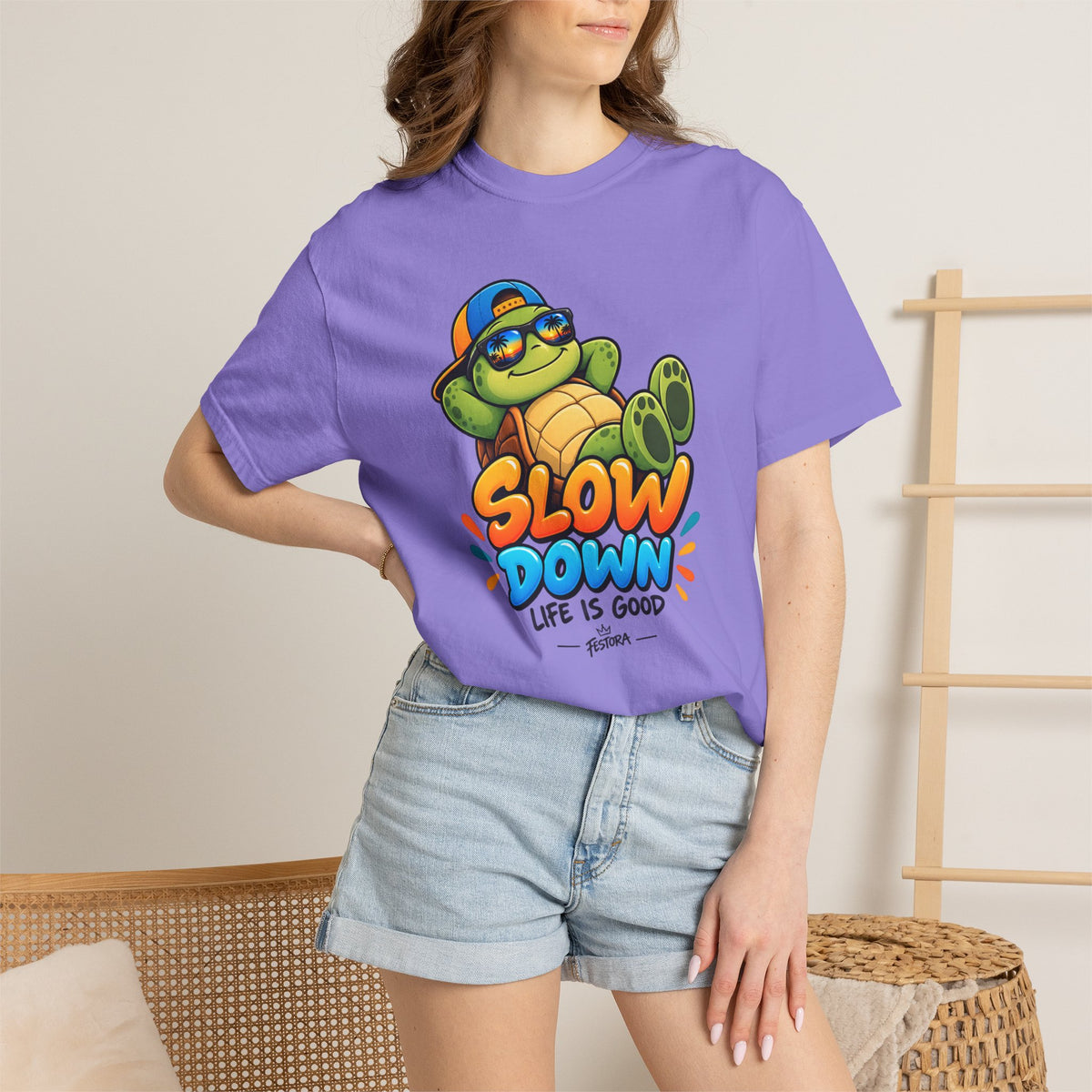 Slow Down, Life Is Good – Turtle Graphic T-Shirt | Festora Everyday