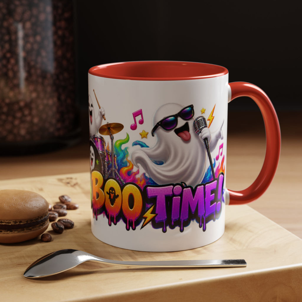 Here for a Boo Time Halloween Ghost Rock Band White Mug