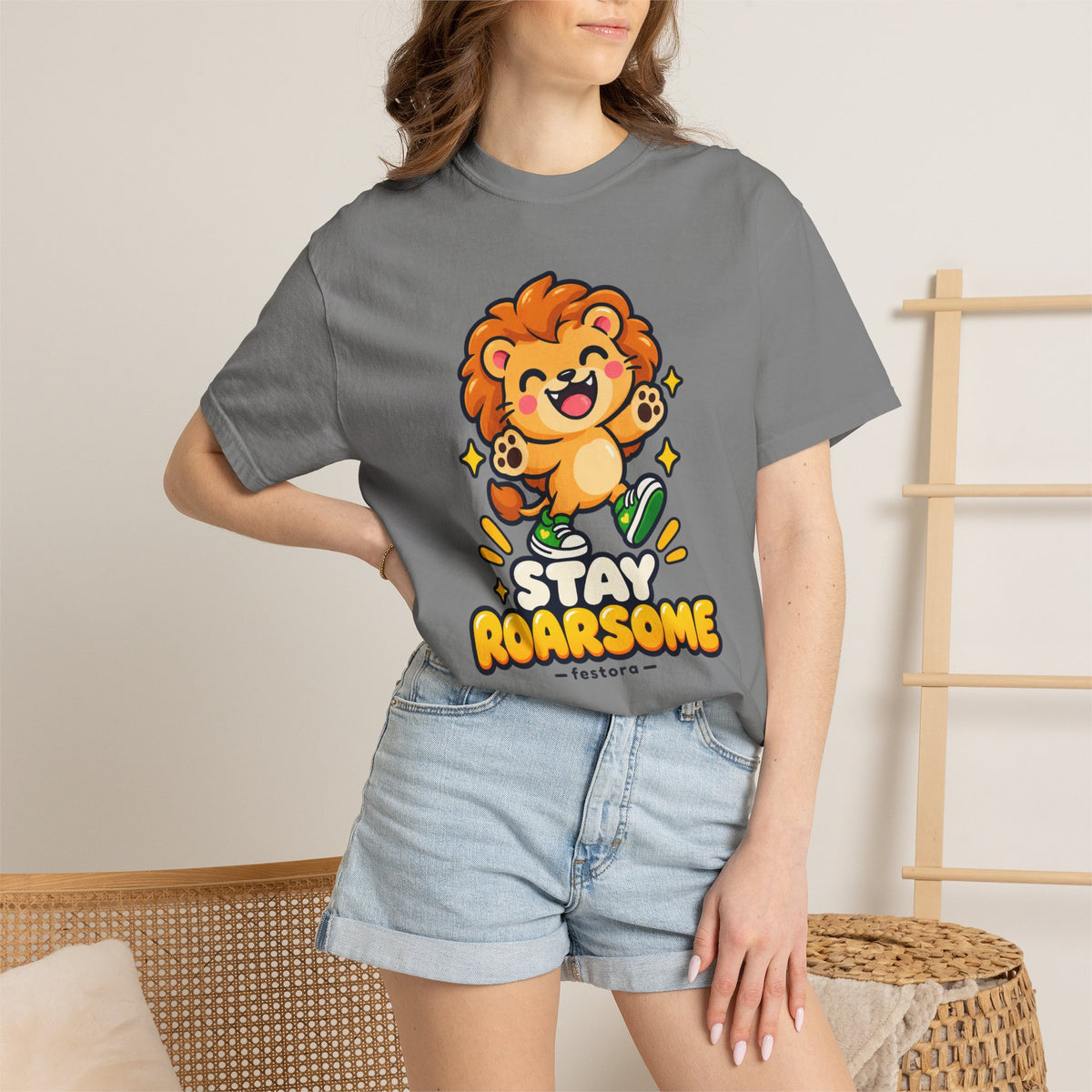 Stay Roarsome – Cute Happy Lion Graphic T-Shirt
