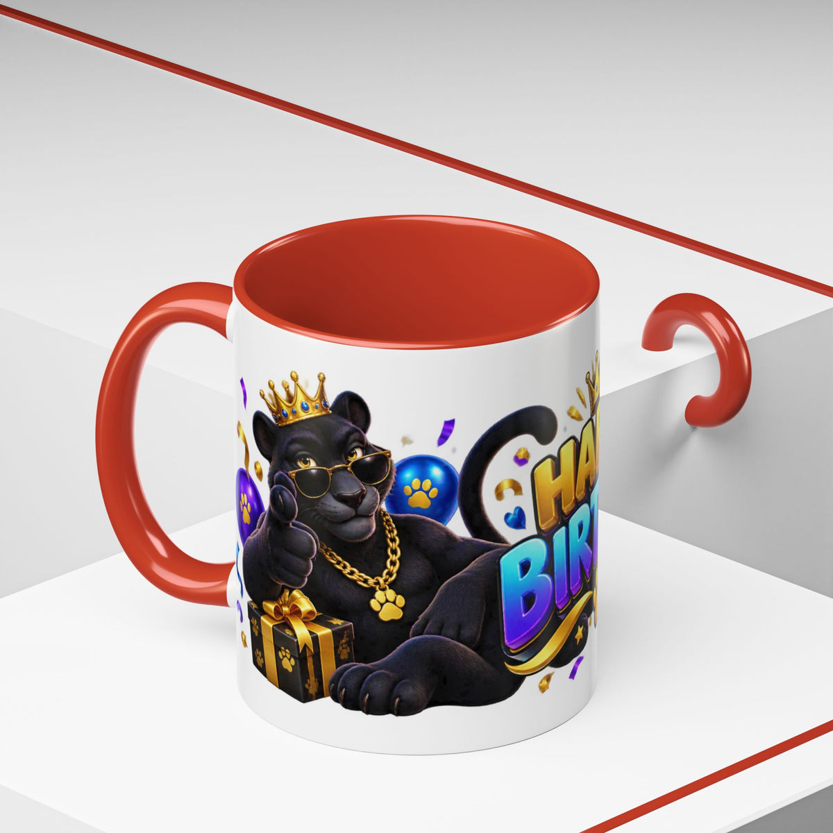 Black Panther Happy Birthday Mug – Purple Blue & Gold Birthday Gift – FestoraShop White Coffee Mug