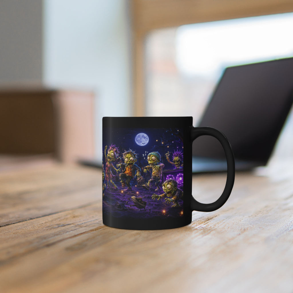 Funny Zombie Night Black Mug — Cute Moonlit Halloween Coffee Cup (11oz/15oz)
