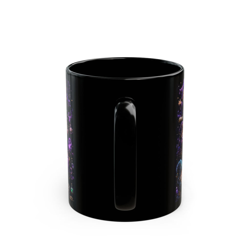 Magic Wizard Pattern Black Mug — Cute Wizardry Coffee Cup (11oz/15oz)