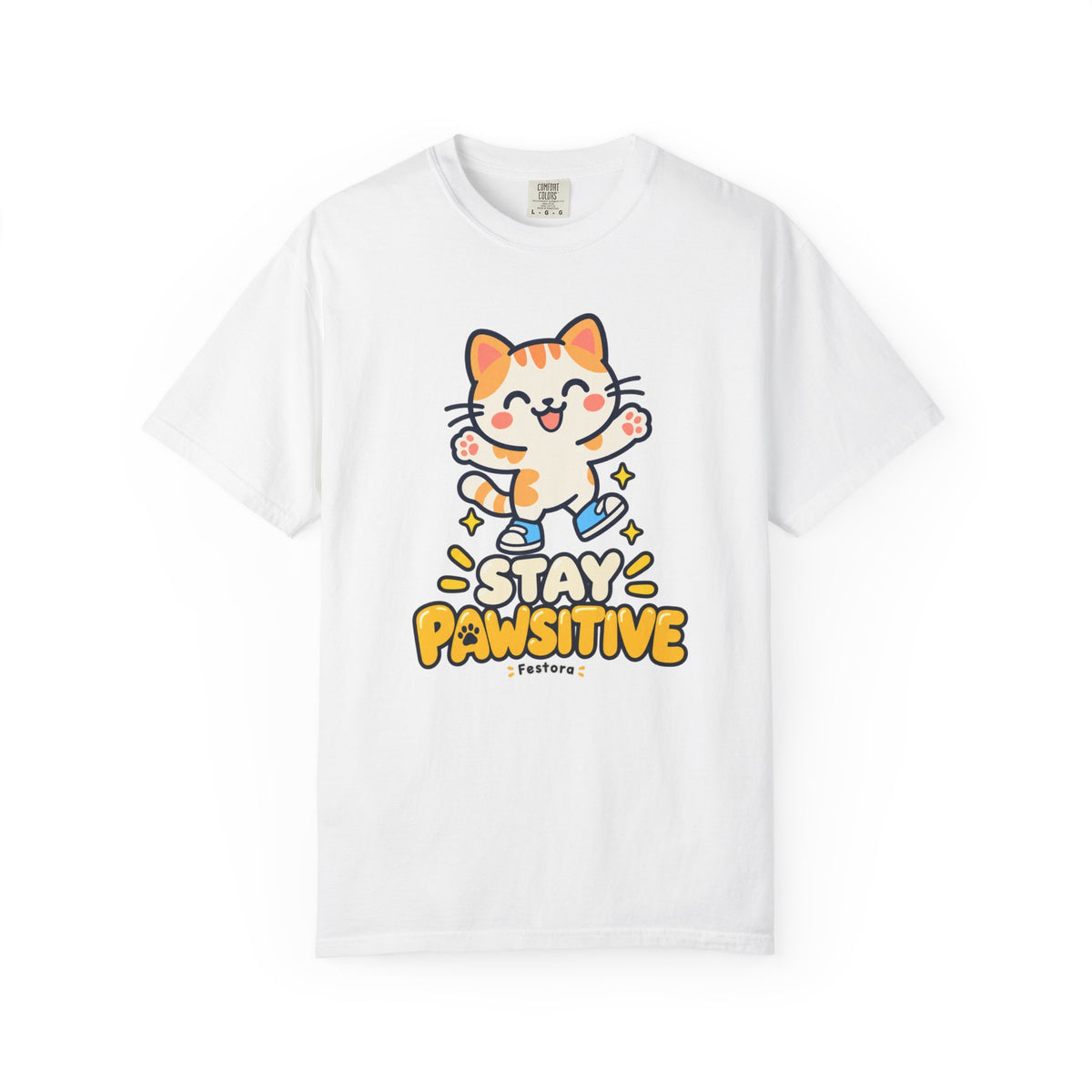 Stay Pawsitive – Cute Happy Cat Graphic T-Shirt