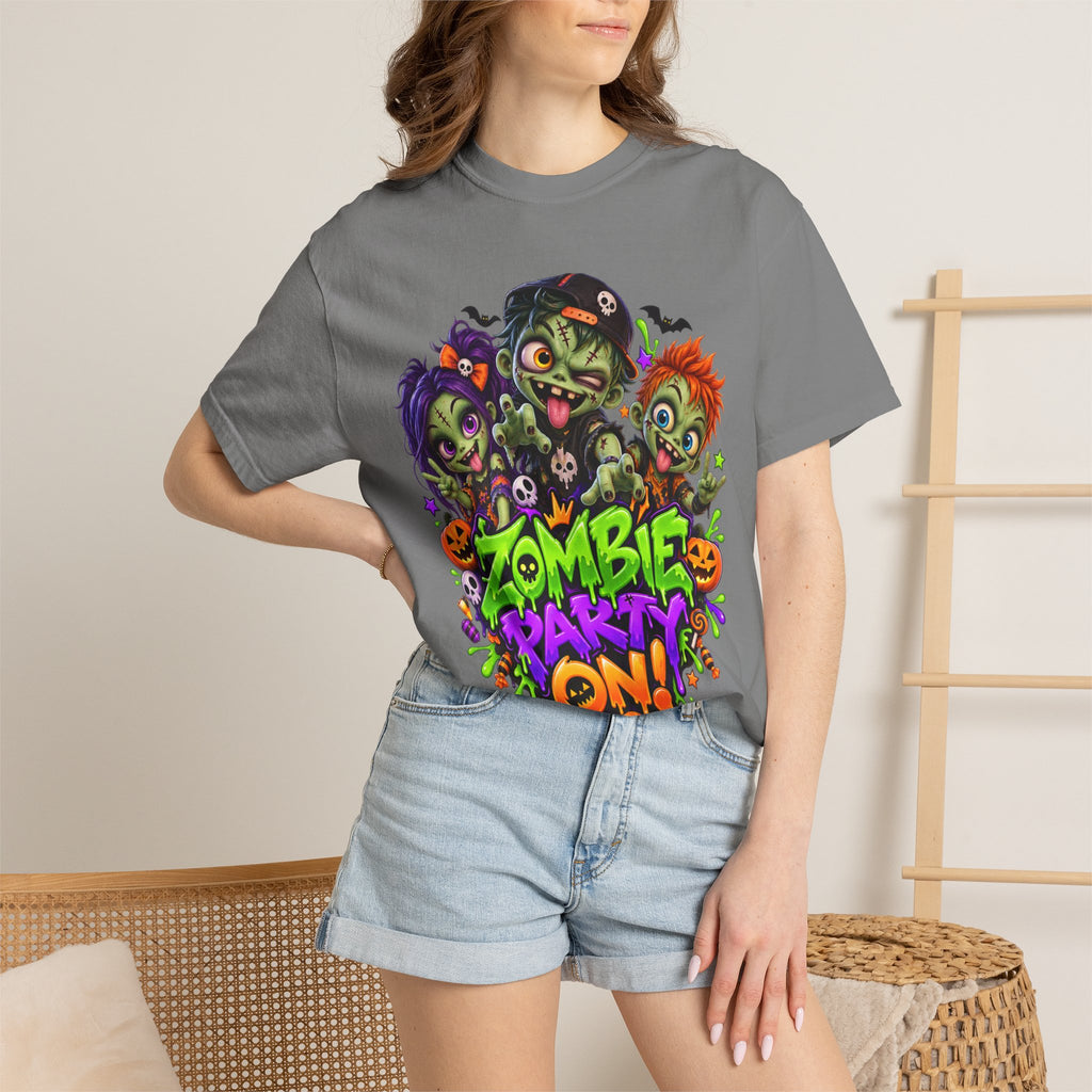 Zombie Party On! – Halloween Zombie Crew Graphic T-Shirt