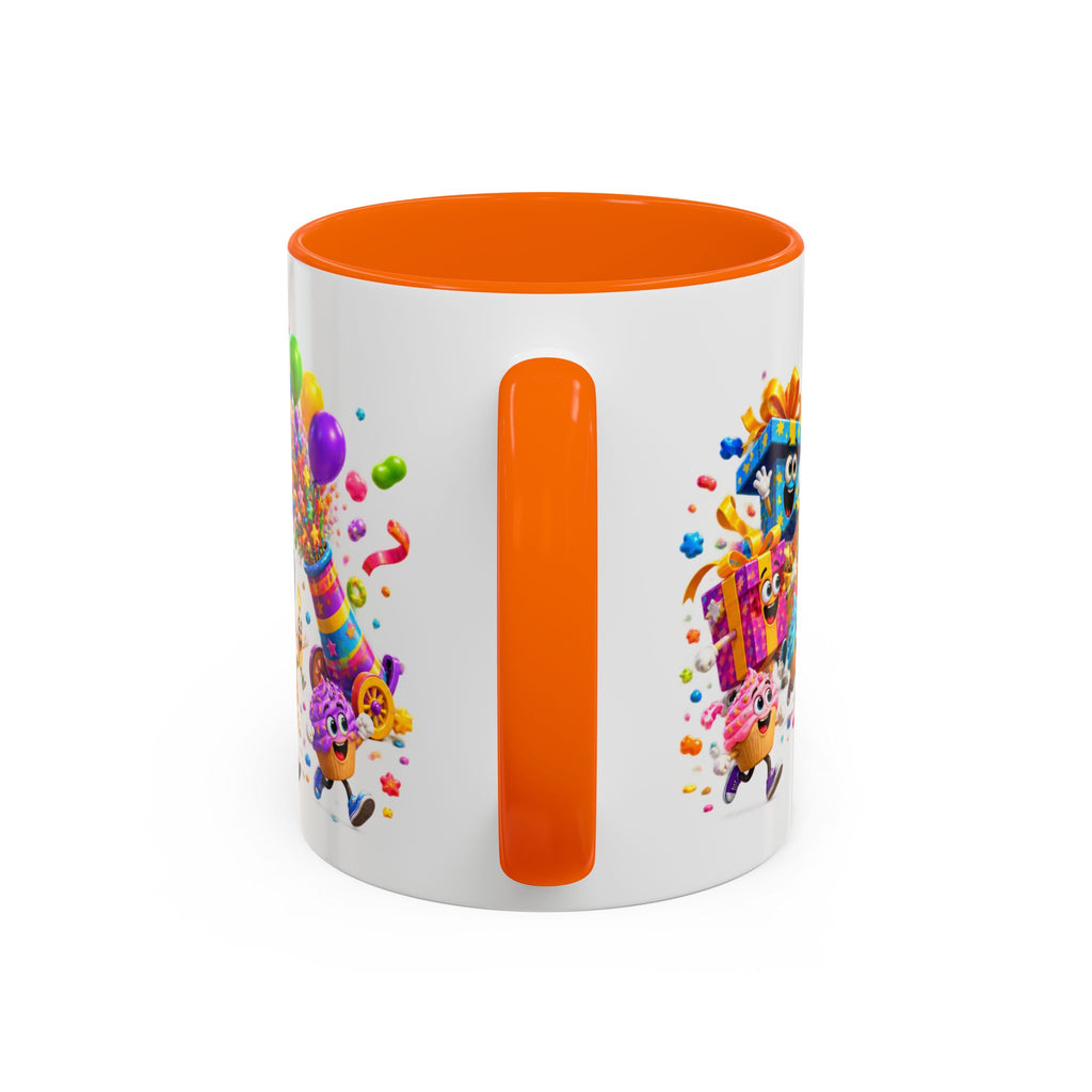 Birthday Party Coffee Mug – Colorful Happy Birthday Cake & Balloon Design (11/15oz Accent Mug)