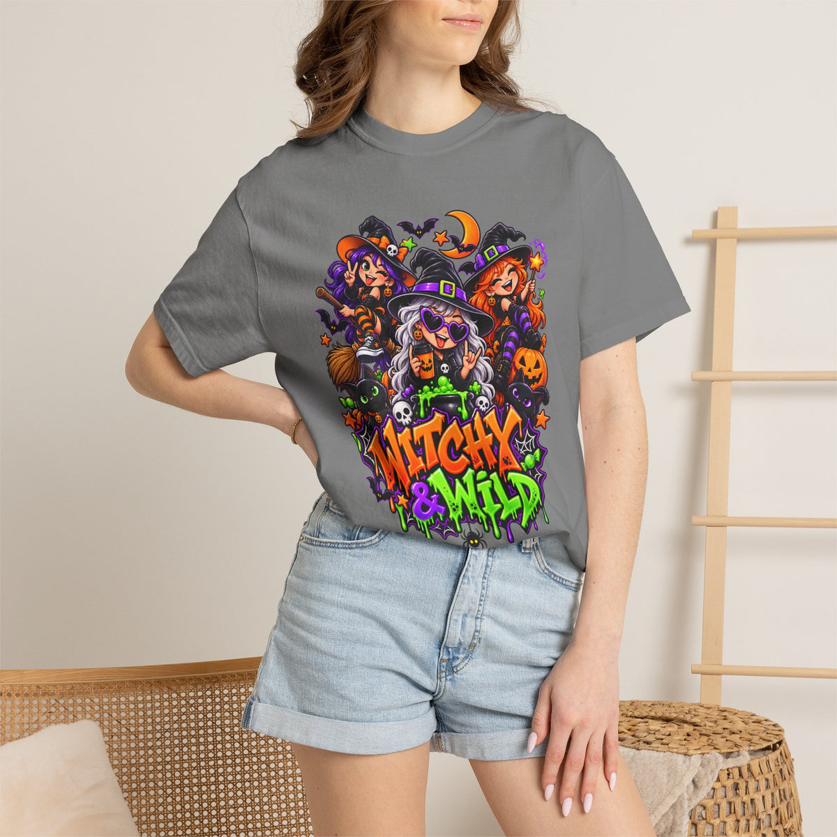 Witchy & Wild – Halloween Witch Crew Graphic T-Shirt