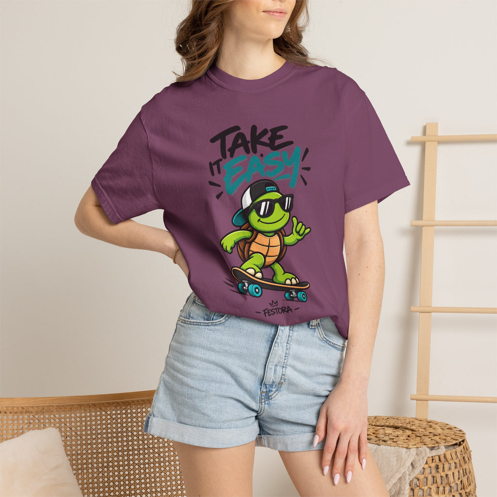 Take It Easy Skate Turtle Graphic T-Shirt | Festora Everyday