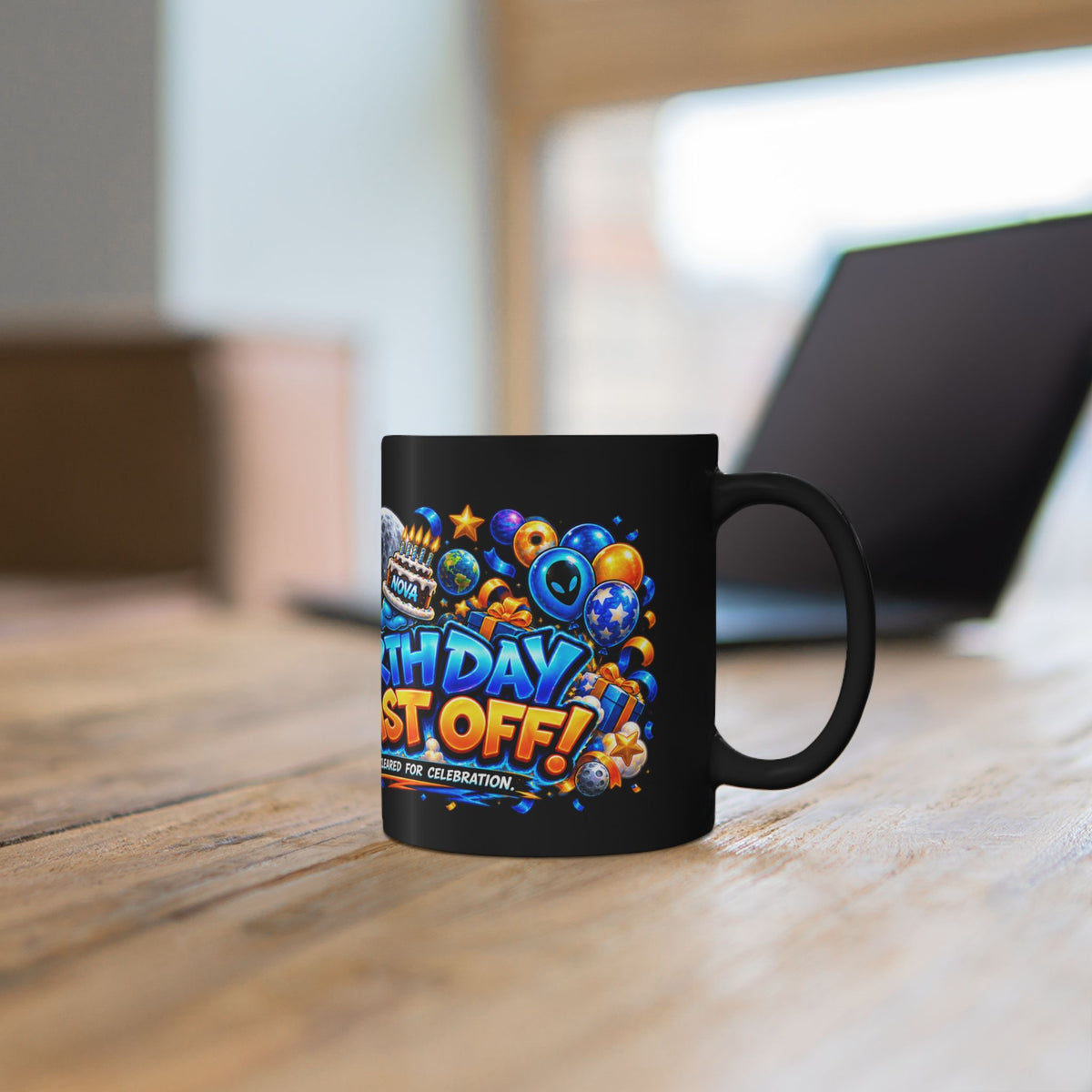 Birthday Blast Off Black Mug – Festora Nova Alien Birthday Cup