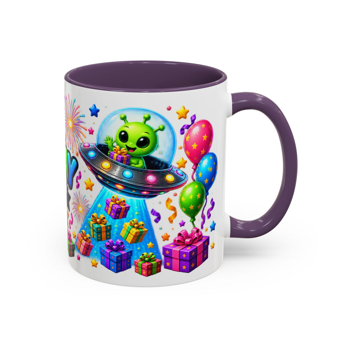 Happy Birthday Alien Coffee Mug — Colorful Galactic Birthday Wishes